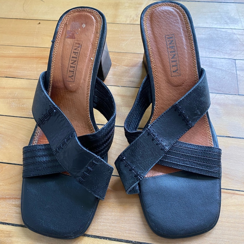 Black Leather Mules heels with Square Toe